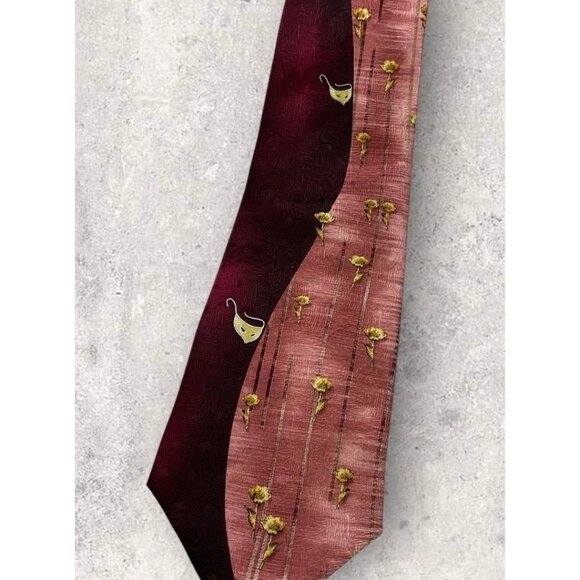 CARNAVAL DE VENISE Silk Tie ITALY Burgundy Salmon Floral Logo W:4" EUC - Picture 6 of 6
